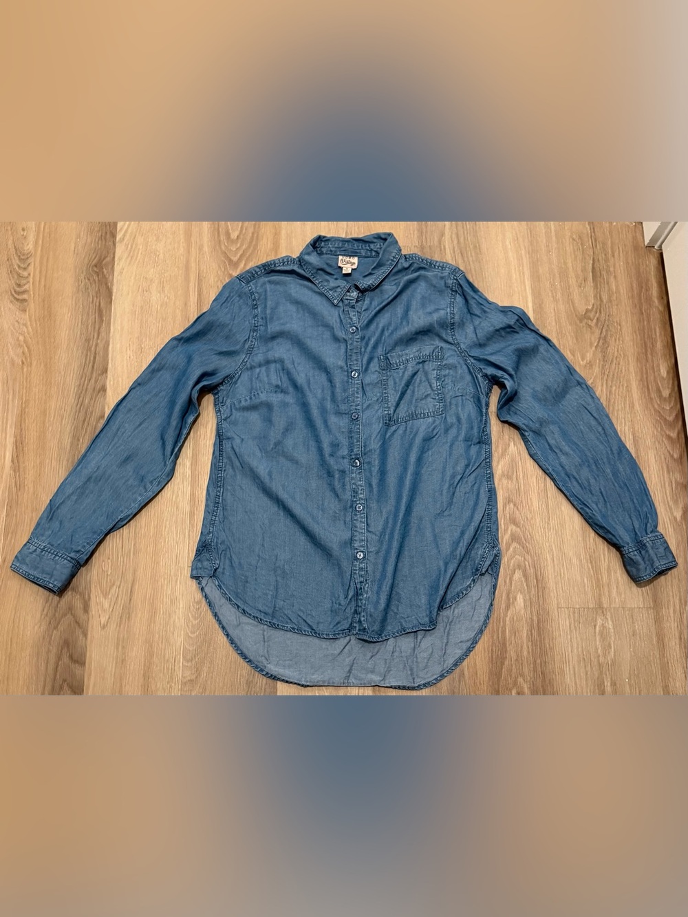 Como Vintage M Medium Chambray Denim Button Down Shirt long sleeve Blue Hi Low
